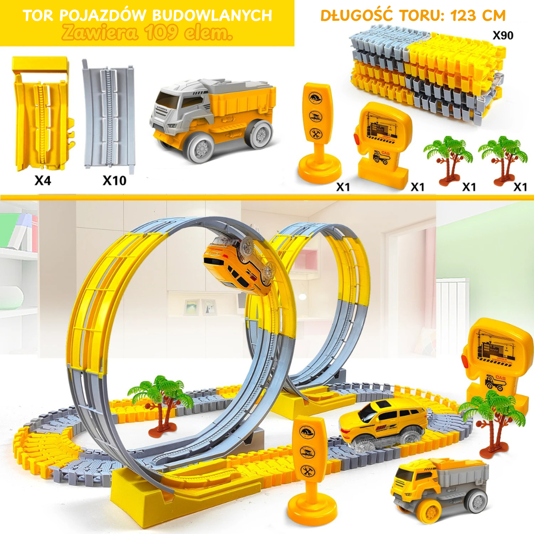 Kreatywny tor samochodowy dla dzieci – autka LED, pętle 360°