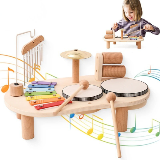 Muzyczny zestaw Montessori – drewniane instrumenty edukacyjne 7w1