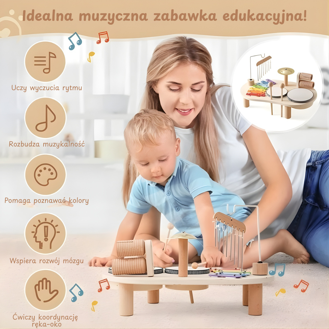 Muzyczny zestaw Montessori – drewniane instrumenty edukacyjne 7w1