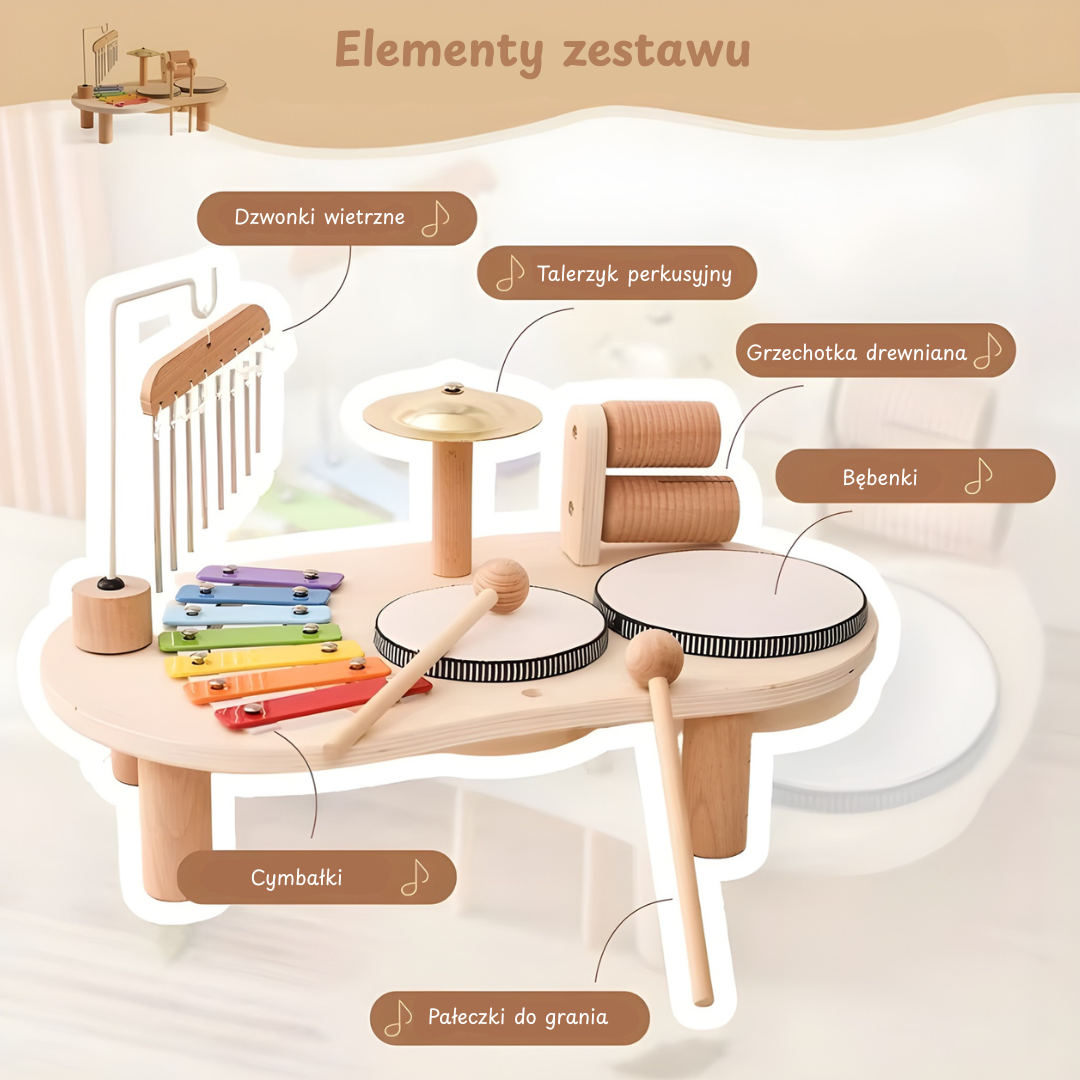 Muzyczny zestaw Montessori – drewniane instrumenty edukacyjne 7w1
