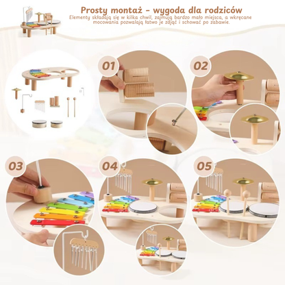 Muzyczny zestaw Montessori – drewniane instrumenty edukacyjne 7w1