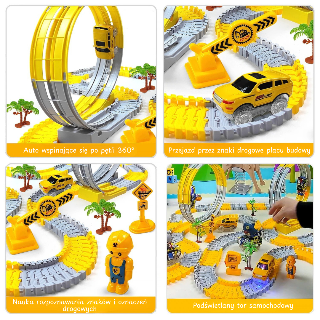 Kreatywny tor samochodowy dla dzieci – autka LED, pętle 360°