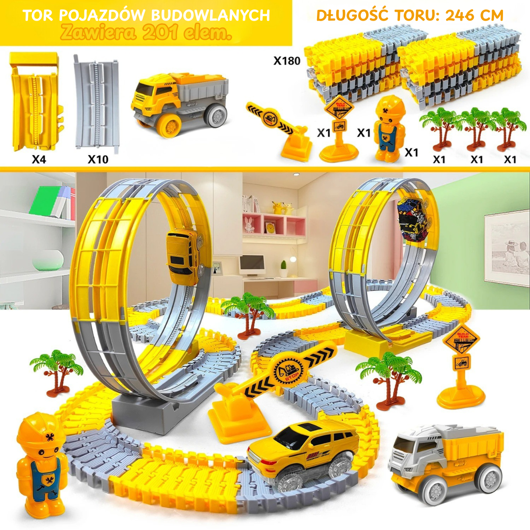 Kreatywny tor samochodowy dla dzieci – autka LED, pętle 360°